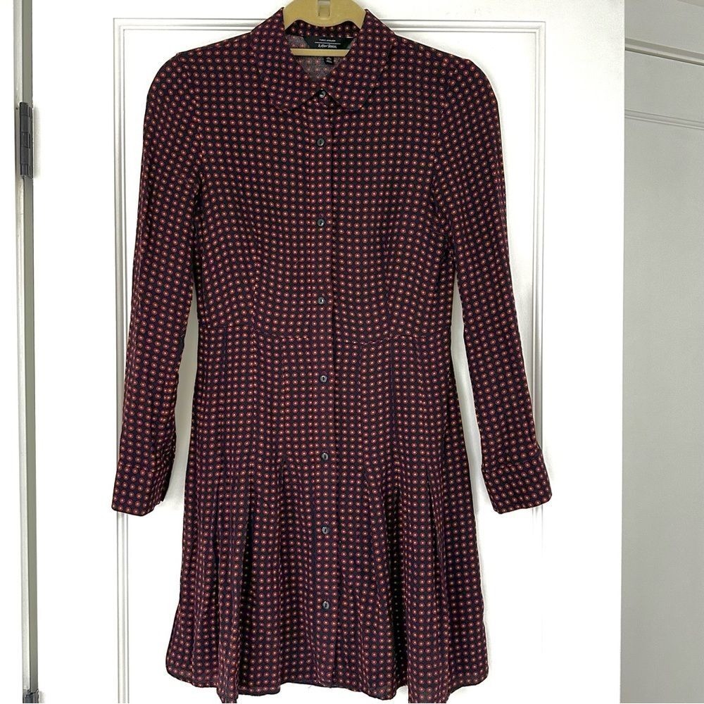 & other stories floral button down collared dress navy maroon short size US 2